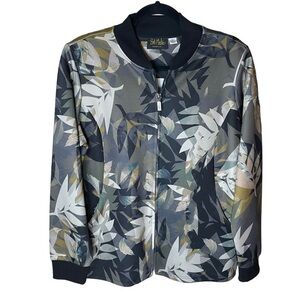 Bob Mackie Wearable Art Olive Green Leaf Zip Up Jacket Size‎ Large Pockets Black